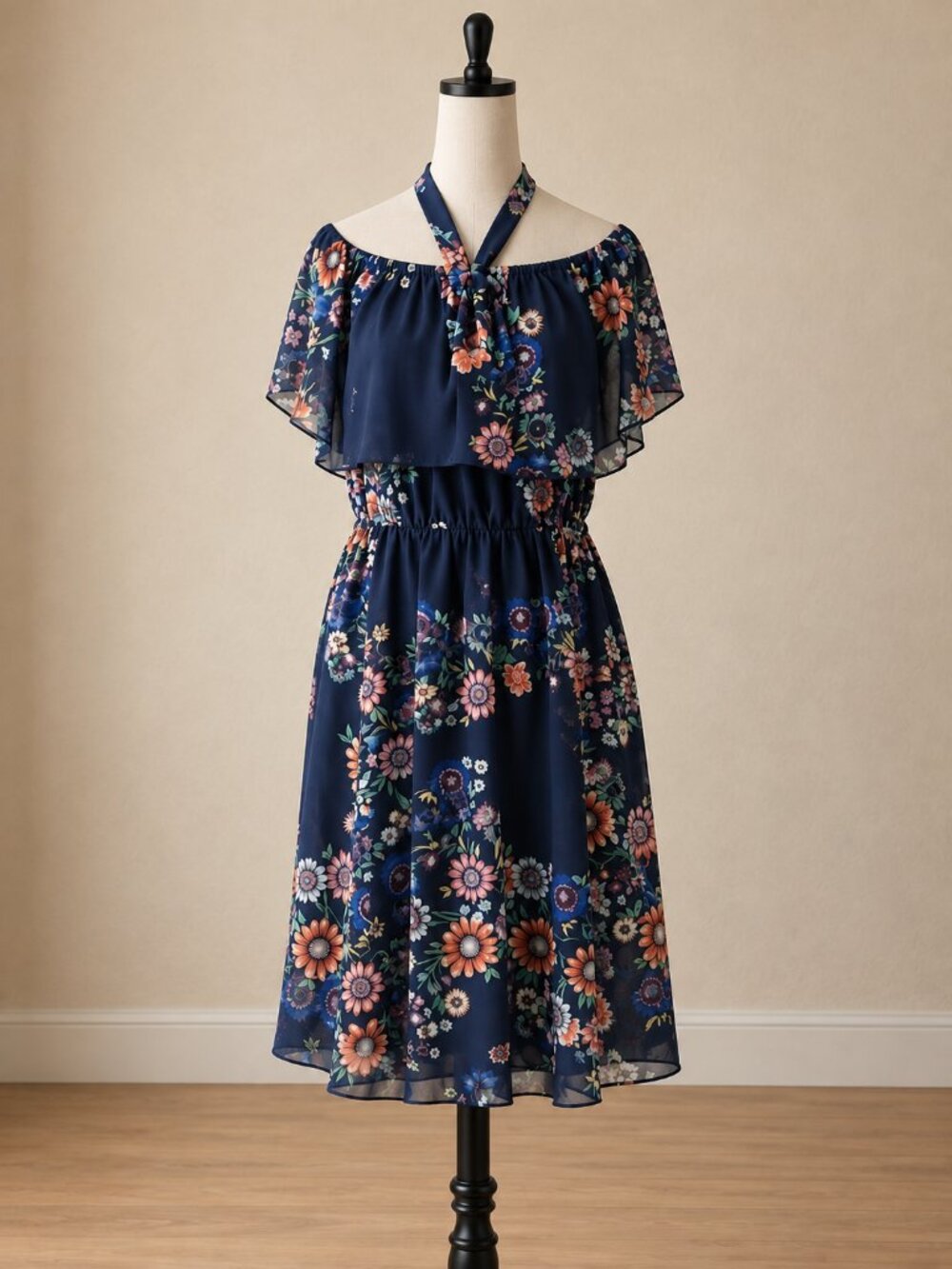 Eloquii Floral Mystique Off Shoulder Midi Dress 20 Blue Halter Convertible